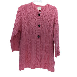 Cable wool  Button Front Cardigan Sweater - Pink